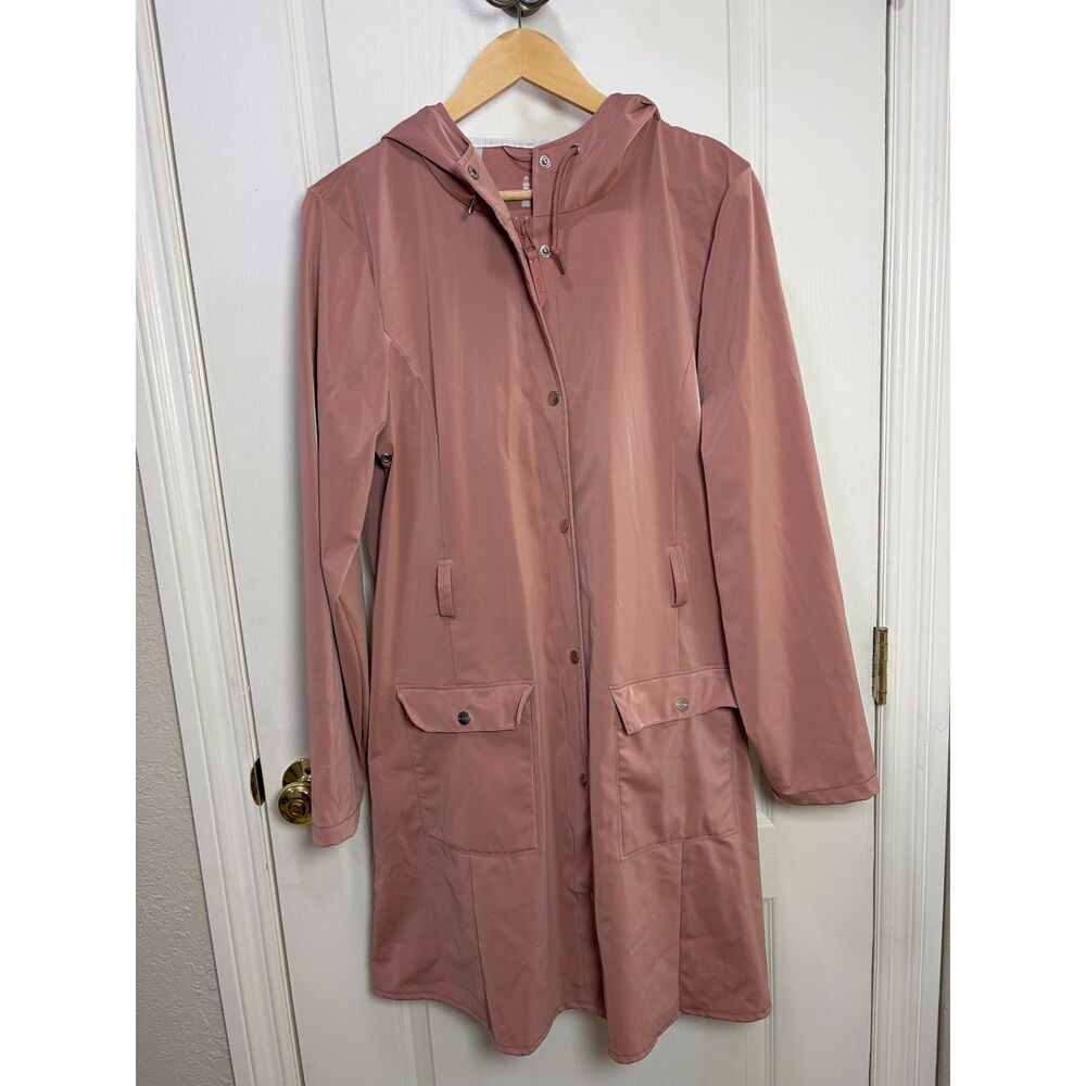 Rains Waterproof Hooded Long Raincoat Jacket Dusty Rose Pink Parka Women M/L
